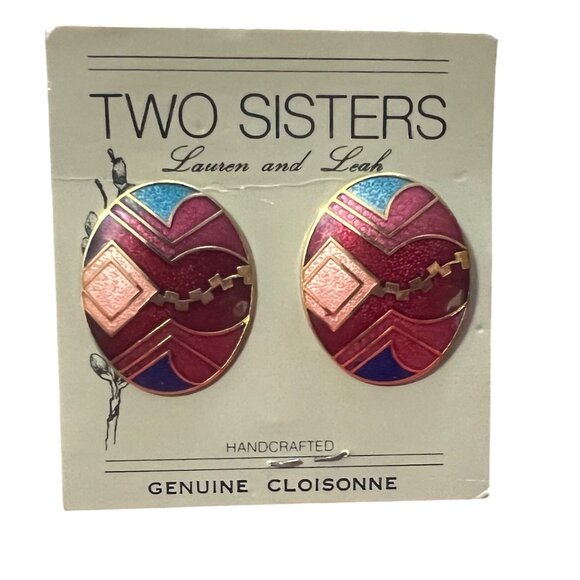 Vintage Two Sisters Hand Crafted Porcelain Earrings Pearlized Shimmer - Picture 2 of 5
